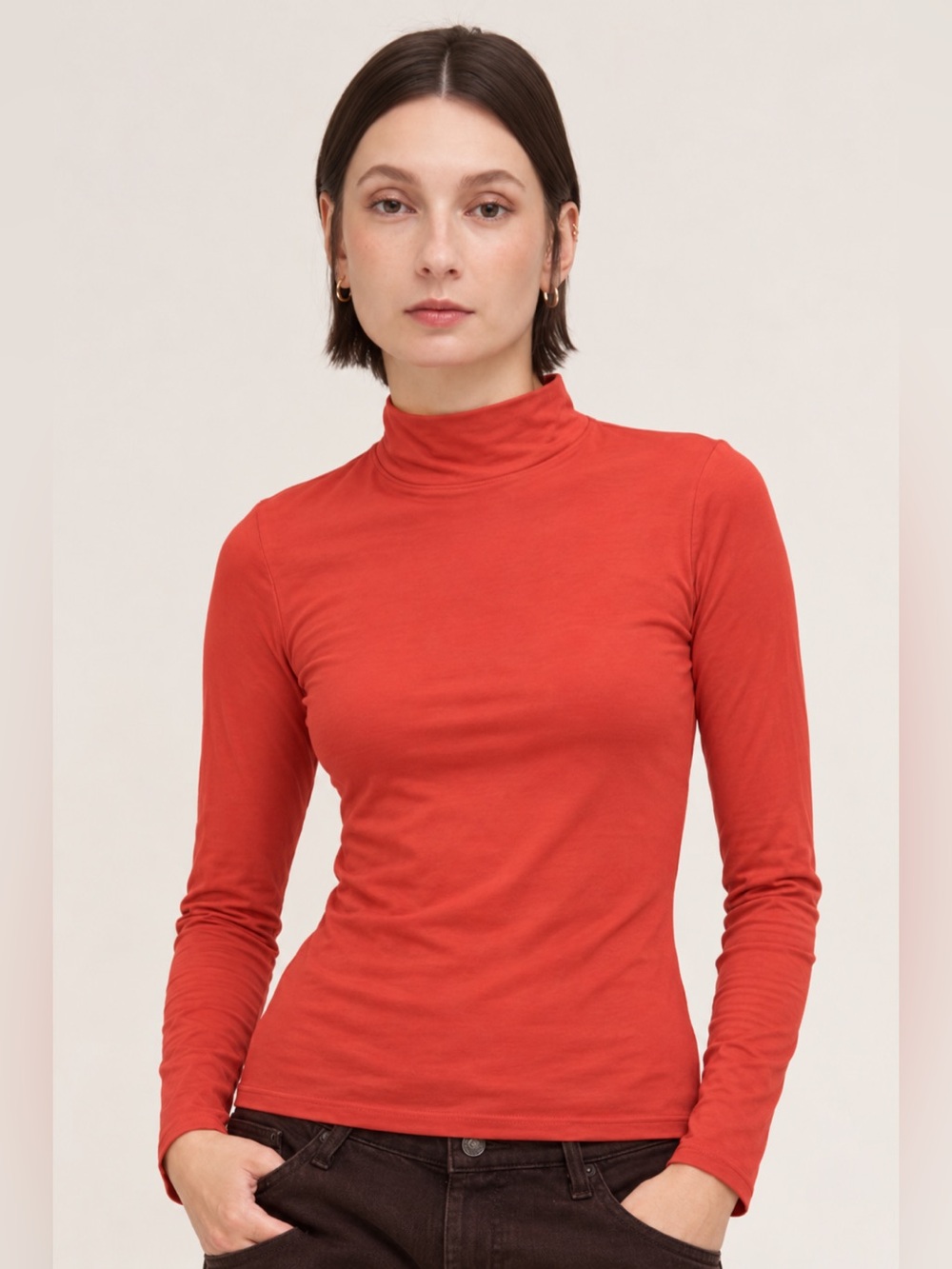 NIKIBIKI Burnt Sienna Mock Neck Long-Sleeve Stretch Top
